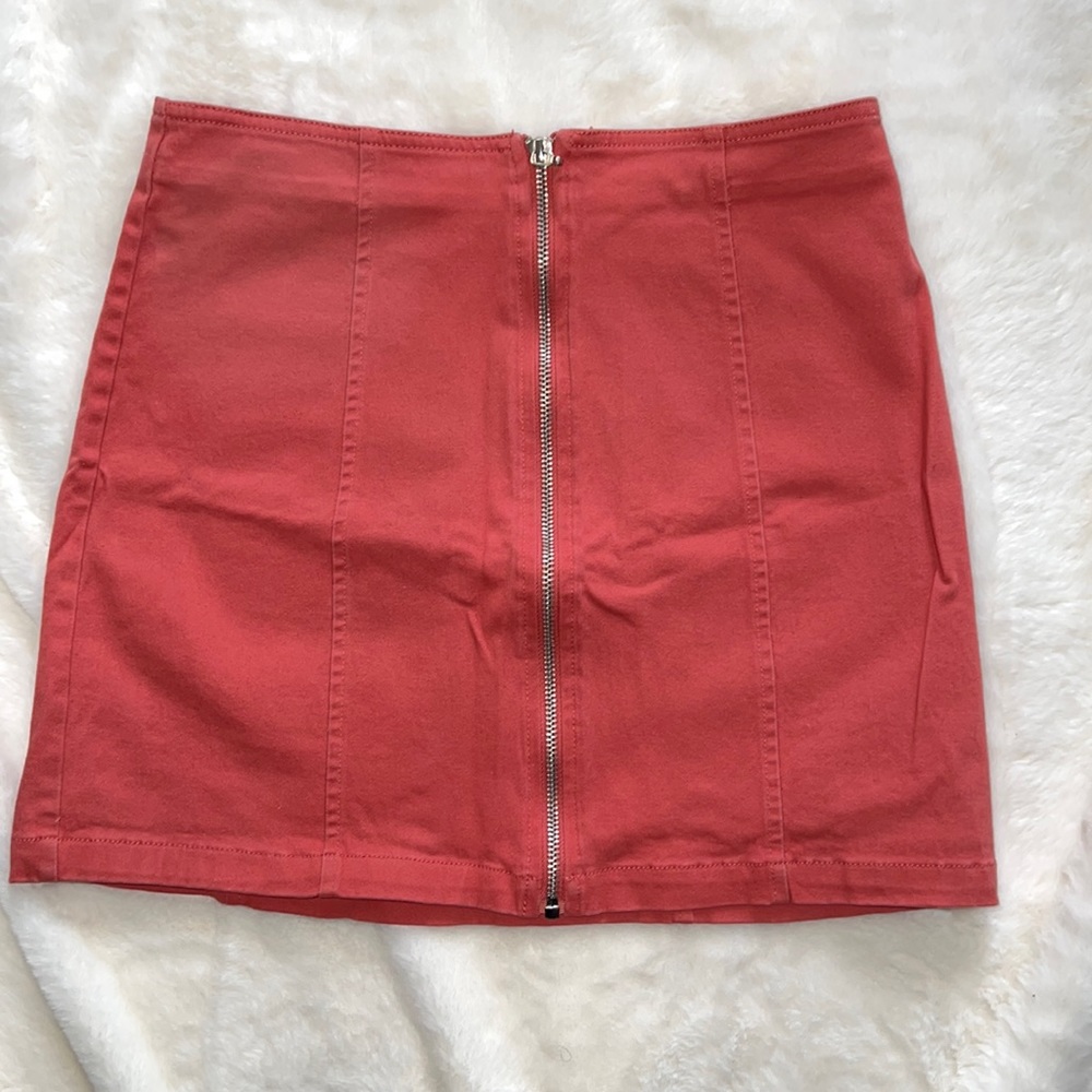 Brick orange colored zip down mini skirt